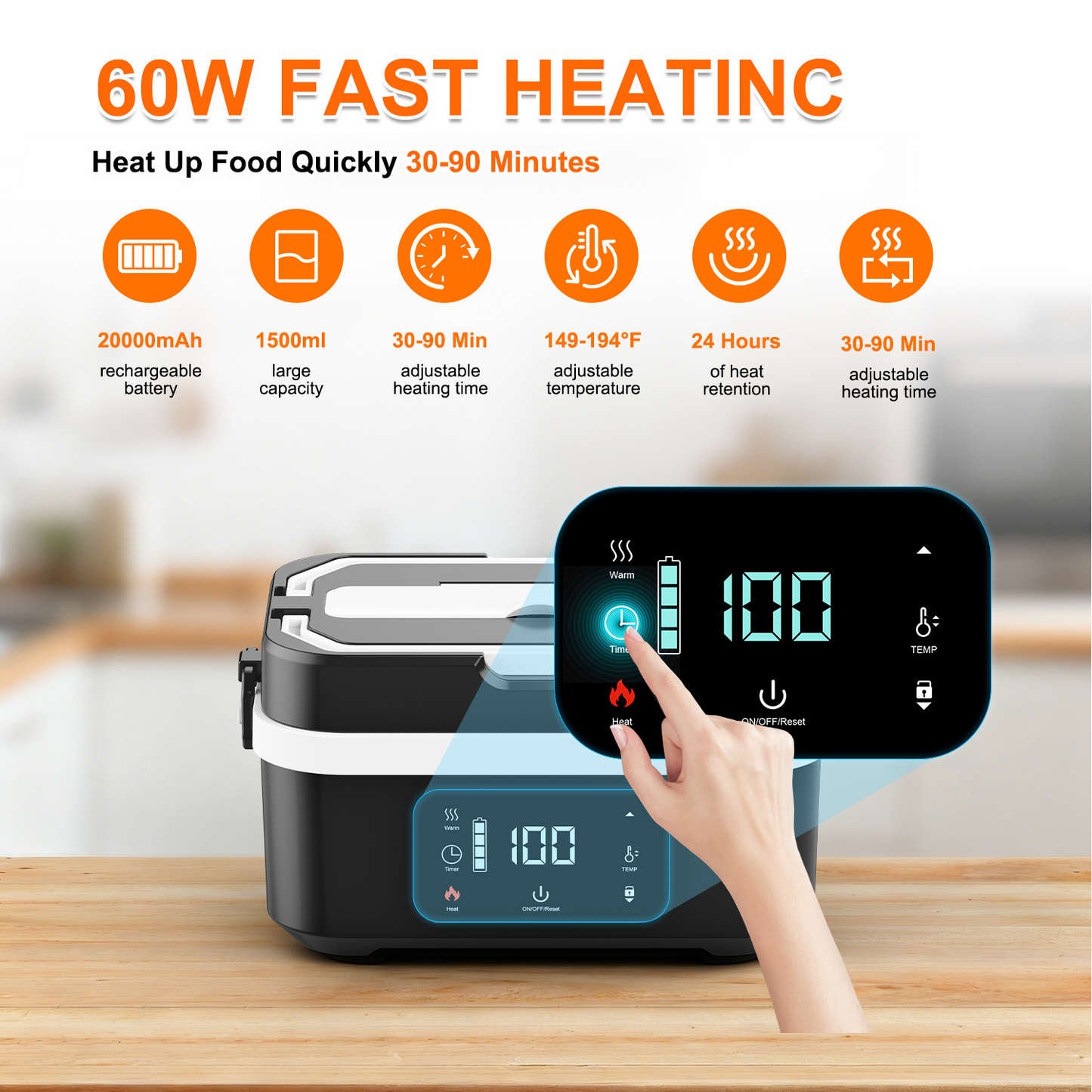 WarmBox™️ Portable Rechargeable Stainless Steel Electric Lunch Box